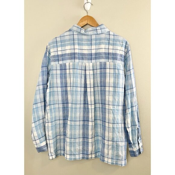 Cherokee Women’s 100% Linen‎ Button Up Blouse Blue Striped Women’s Sz 16W - Picture 4 of 6